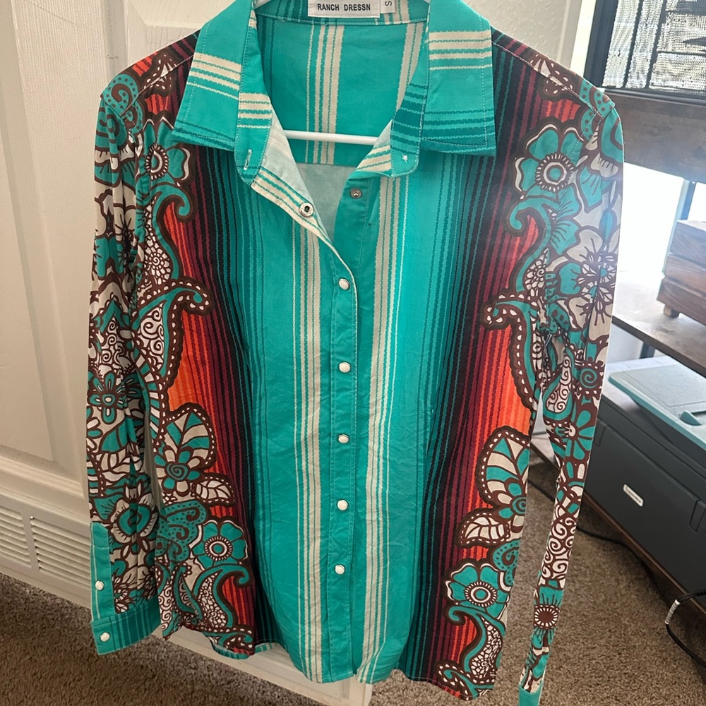 Men's Turquoise and Red Western Shirt